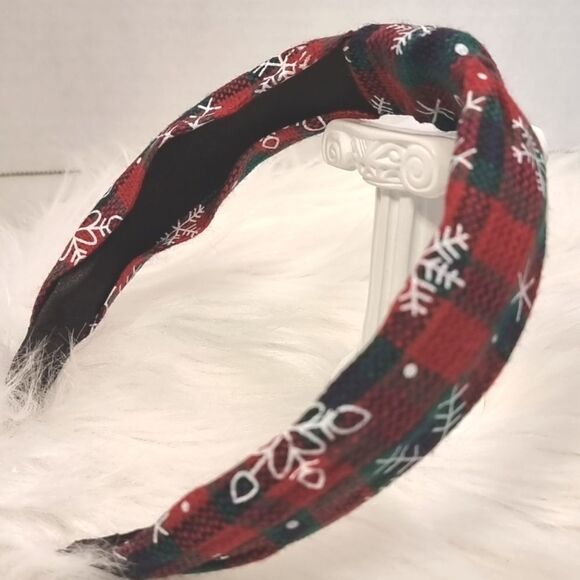 RED GREEN PLAID SNOWFLAKE CHRISTMAS HEADBAND - Picture 3 of 5